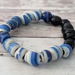 Vintage Stretch Bracelet Cream, Blue, Black Tones Photo 0