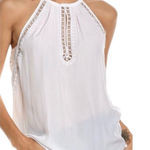Ramy Brook  Cerise Ivory Embellished Halter Tank Top – Size M Photo 0