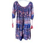 World Market size M floral boho tiered dress with tassel drawstrings at cuffs. Blue Size M Photo 1