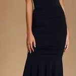 Lulus  Dress Women Medium Black Any Given Moment Black Lace Ruched Off Shoulder Photo 0