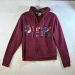 PINK - Victoria's Secret  Burgundy Floral Logo Zip Up Hoodie Sweatshirt Size S Photo 0