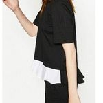 ZARA Pinstriped Frilled Top Ruffle Striped High Mock Neck Peplum Back Zip Blouse Photo 2