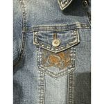 Judy Blue  Cropped Jean jacket Womens Large L Denim Biker  Embroidered Pockets Photo 6