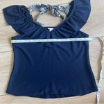 Hem & Thread  Navy Blue Ruffle Neckline Tie Back Shirt Size Small Photo 8