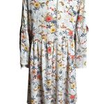 Umgee Floral Boho Long Sleeve V Neck Babydoll Dress Sz Large Cold Shoulder Photo 4
