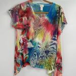 Chico's  polyester multicolor floral short sleeve tropical blouse size small Photo 1