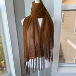 Vintage Ochre Orange Brown Beaded Fringe Scarf Photo 6