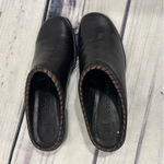 Cole Haan Womens Shoes Black Leather Mules Slides Brown Rope Edging Sz 6 Photo 5