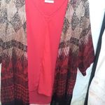 Women’s Ombré Open Front Pleated Textured Bohemian Ombré Print Cardigan Red Size 1X Photo 4
