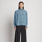 Proenza Schouler Crepe De Chine Blue & Black Patterned Collared Blouse Size 4 Photo 2