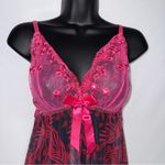 Floral Embroidered Sequin Pink and‎ Black Lace Nightgown Chemise Lingerie Size L Photo 4
