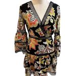 Entro  Women's Black Floral Bell Sleeve Knee Length Dress Size S Photo 0