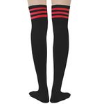 Black Thigh High Nylon Stockings with Red Stripes – Retro Athletic Look Photo 3
