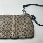 Coach Signature Canvas Wristlet Clutch Brown Tan Monogram Logo Small Pouch 6x4 Photo 0