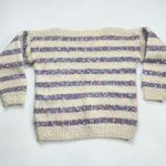 Handmade  Sweater Chunky Striped Women Cream Purple Cozy Fairycore Autumn Unique Photo 0