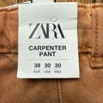 ZARA  Carpenter Pants Women Sz 30 Orange Tan Washed Denim Utility Workwear Photo 6