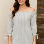 Artisan NY  poplin cotton blend striped shirt off the shoulders SZ M Photo 0