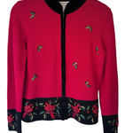 Tiara International Christmas Collection Red Cardinal Beaded Zip Front Size S Photo 0