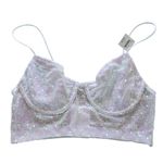 Anthropologie  White Sequin Mesh Crop Top Bling Size Large Concert Festival Party Photo 4