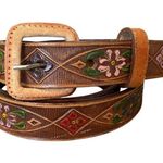 Vintage Brown Floral Embossed Leather Belt size 38 XL Photo 0