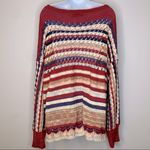 Umgee Boho Oversized Red Stripe Crochet Sweater Size 1X Photo 5