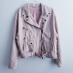 Free People  Oversized Rose Moto Denim Jacket Photo 0
