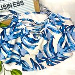 SO Blue and White Leaf Print Bikini Top Photo 0