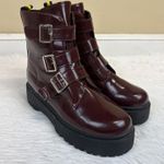 Yoki  Vegan Leather Platform Buckle Boots Dark Red Size 10 Photo 1