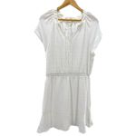 Cloth & Stone White Short Sleeve Ruffle Tie Neck Mini Dress Size M Rayon Linen Photo 2