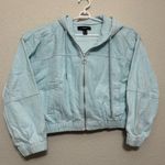 Forever 21  Baby Blue Cropped Corduroy Drawstring Hooded Bomber Jacket - Medium Photo 1