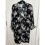 Spiritual Gangster Maya Black Floral Kimono Robe One Size Tie Front Pockets Photo 1