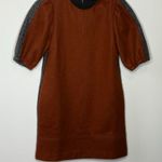 Toccin Colorblock Burnt Orange & Gray Mini Crewneck Dress Puffed Sleeves Size 0 Photo 0