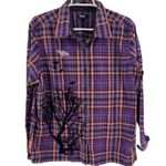 Krazy Kat Purple Orange Plaid Halloween embellished Button Down Shirt XXL bats Photo 0