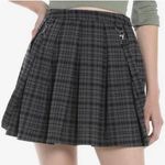 Hot Topic Plaid Mini Skirt Black Grey Pleated Suspenders Sz Small Academia Y2K Photo 0