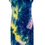 Urban Outfitters Love J Bodycon Rainbow Tie Dye Print Midi Dress Retro Stretchy Fitted Sleeveless Photo 0