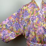 The Lingerie Collection Robe‎ Large Purple Multicolor Floral 3/4 Kimono Sleeve Photo 2