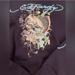 Ed Hardy Navy Koi Fish Logo On Back Cropped Pullover Sweatshirt XL NWT Photo 1