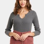 Knox Rose Woman's Long Sleeve Notch Neck Waffle knit Top Gray  M Photo 0