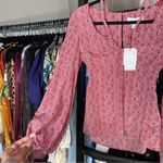 Equipment Arden Puff Sleeve Silk Top in Red Geometric Print Photo 5