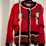 Hasting & Smith VTG Size L Christmas Penguin Sweater Red Black Knit 80s Wreaths Photo 7