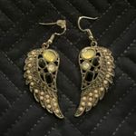 Wing Earrings Gold Tone Yellow Black and White Gemstone Drop Dangle Photo 0