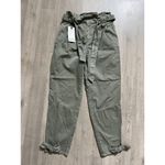 ZARA  Basic Green Baggy Paper Bag Pleated Bow-Tie Leg Cotton Pants Women Sz4/W28 Photo 1