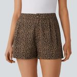 Halara ‎ High Waisted Side Pocket Leopard Print Casual Cotton Shorts size L Photo 0