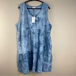 Cotton Bleu Sleeveless Tiered Babydoll Dress Blue Tie Dye Size 3X Pockets New Photo 1