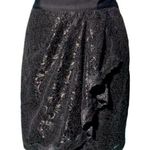 Cache  Black Lace Faux Wrap Stretch Ruched Cinched Self Belt Lined Skirt $138 NWT Photo 0