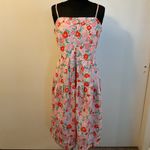 2. Free Assembly Pink & GreenFloral Tiered Midi Dress with Tie Back Size X Photo 2
