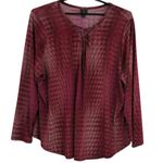 Worthington  Lace Up Neck Womens Top Sz 3X Boho Flowy Burgundy Office Striped Photo 0