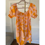 Free People  Mila Floral Mini Dress S Boho Puff Sleeve Smocked Pink Orange Beach Photo 4