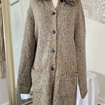 J Jill Cardigan Sweater Coat Beige Cream Faux Fur Collar Cotton Knit Duster S Brown Photo 2