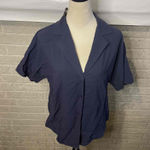 Amazon NWT Womens Navy Blue Oversized Short Sleeve Button Down Shirt Size Small Photo 0